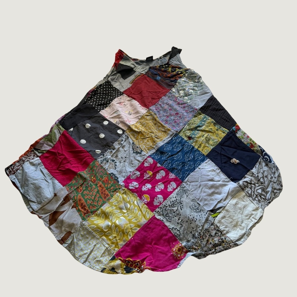 Advance Patchwork Tank Top OS Boho Hippie Sleeveless Longline Multi Color Cotton